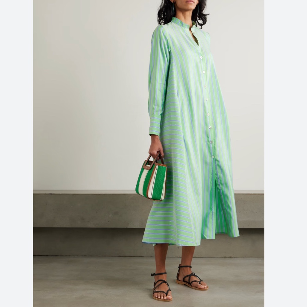 Like New Thierry Colson The Alla Striped Silk Midi Dress, M
